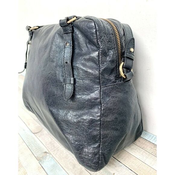 Elliott Lucca WOVEN BLACK GENUINE LEATHER ZIP TOP SHOULDER BAG HANDBAG HOBO TOTE - Picture 9 of 10